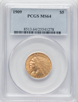 1909 $5 Indian Half Eagle PCGS MS64
