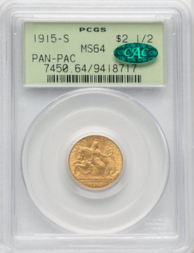 1915-S $2.50 Panama-Pacific Quarter Eagle CAC Commemorative Gold PCGS MS64