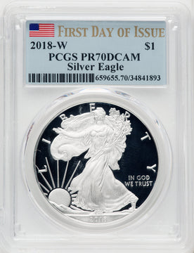 2018-W S$1 Silver Eagle First Day of Issue PCGS PR70