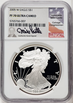 2005-W S$1 Silver Eagle Mike Castle NGC PF70