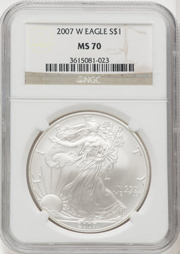 2007-W S$1 Silver Eagle Burnished Brown Label NGC MS70