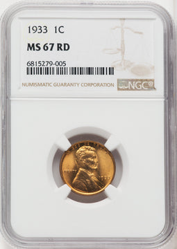 1933 1C RD Lincoln Cent NGC MS67