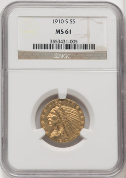 1910-S $5 Indian Half Eagle NGC MS61