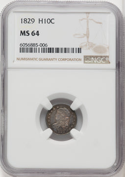 1829 H10C Bust Half Dime NGC MS64