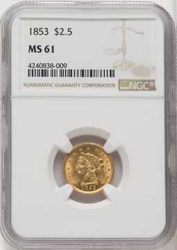 1853 $2.50 Liberty Quarter Eagle NGC MS61 (506218006)