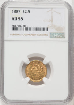 1887 $2.50 Liberty Quarter Eagle NGC AU58