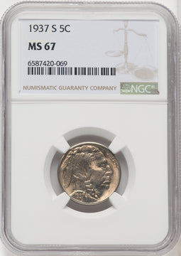 1937-S 5C Buffalo Nickel NGC MS67 (767843001)