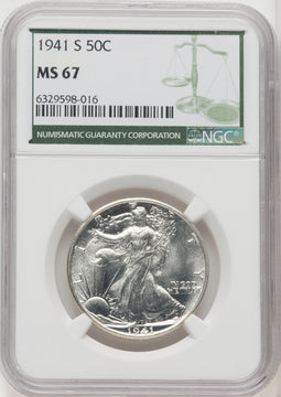 1941-S 50C Green Label Walking Liberty Half Dollar NGC MS67