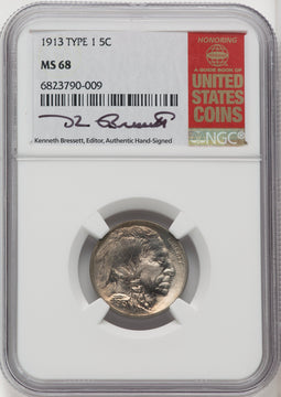 1913 Type One 5C Kenneth Bressett Red Book Buffalo Nickel NGC MS68
