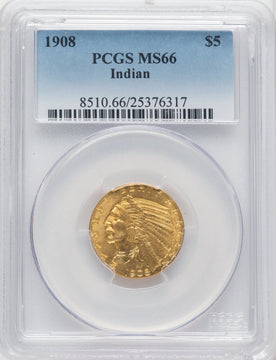 1908 $5 Indian Indian Half Eagle PCGS MS66