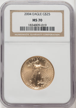 2004 $25 Half-Ounce Gold Eagle Brown Label NGC MS70