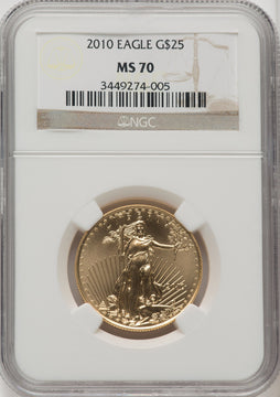 2010 $25 Half-Ounce Gold Eagle Brown Label NGC MS70