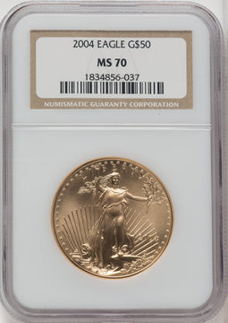 2004 $50 One-Ounce Gold Eagle Brown Label NGC MS70