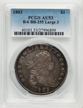 1803 $1 Large 3 B-6 BB-255 Early Dollar PCGS AU53