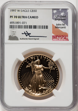 1997-W $50 One-Ounce Gold Eagle NGC PF70 Mercanti Signed