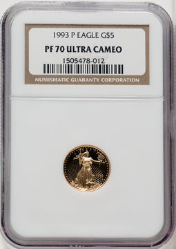 1993-P $5 Tenth-Ounce Gold Eagle Brown Label NGC PF70