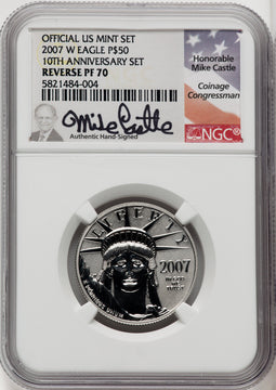 2007-W $50 Half-Ounce Platinum Eagle Reverse Proof Mike Castle NGC PF70 (767932028)