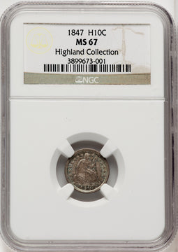 1847 H10C Seated Half Dime NGC MS67