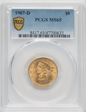 1907-D $5 Blue Gradient Liberty Half Eagle PCGS MS65