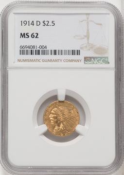 1914-D $2.50 Indian Quarter Eagle NGC MS62 (768220004)