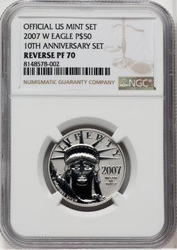 2007-W $50 Half-Ounce Platinum Eagle Reverse Proof Brown Label NGC PF70 (767855068)