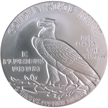2 OZ SILVER ROUND INCUSE INDIAN DESIGN GOLDEN STATE MINT