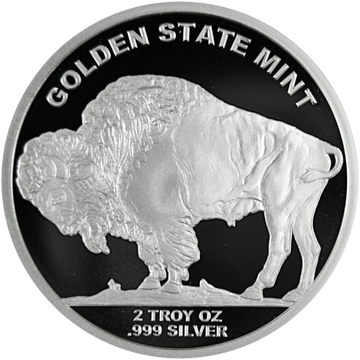 2 OZ SILVER ROUND BUFFALO DESIGN GOLDEN STATE MIN