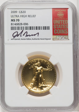 2009 $20 One-Ounce Gold Ultra High Relief Twenty Dollar Jeff Garrett Red Book NGC MS70 (767811007)
