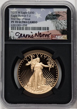 2021-W G$50 One Ounce Gold Eagle T2 FDI NGC PF70 Jennie Norris Signed