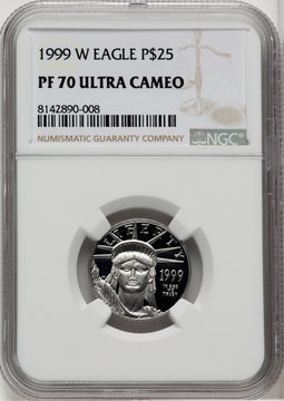 1999-W $25 Quarter-Ounce Platinum Eagle Statue of Liberty Brown Label NGC PF70 (765698014)