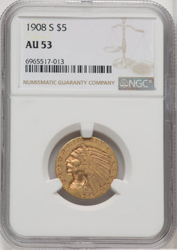 1908-S $5 Indian Half Eagle NGC AU53