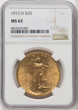 1913-D $20 Saint-Gaudens Double Eagle NGC MS62 (505344001)