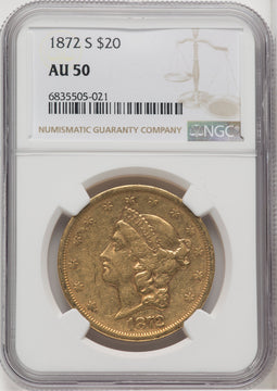 1872-S $20 Liberty Double Eagle NGC AU50 (767286029)