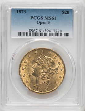1873 $20 OPEN 3 Liberty Double Eagle PCGS MS61 (767292011)