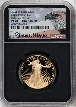2021-W G$25 Half Ounce Gold Eagle Type Two FDI NGC PF70 Jennie Norris Signed