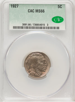 1927 5C Buffalo Nickel CACG MS66