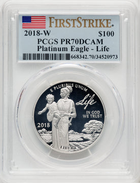 2018-W $100 One Ounce Platinum Eagle Life First Strike FS Flag PCGS PR70