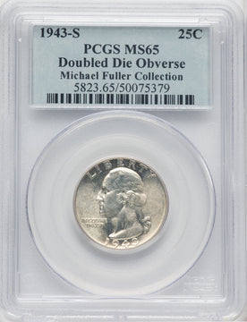 1943-S 25C Doubled Die Obverse Washington Quarter PCGS MS65
