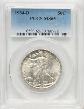 1934-D 50C Walking Liberty Half Dollar PCGS MS65