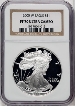 2005-W Silver Eagle Brown Label NGC PF70