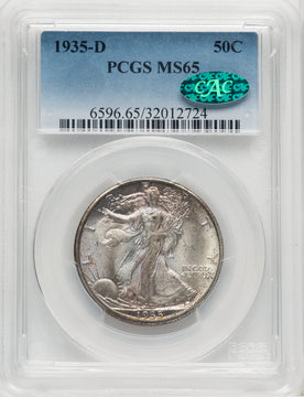 1935-D 50C CAC Walking Liberty Half Dollar PCGS MS65
