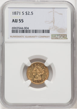 1871-S $2.50 Liberty Quarter Eagle NGC AU55