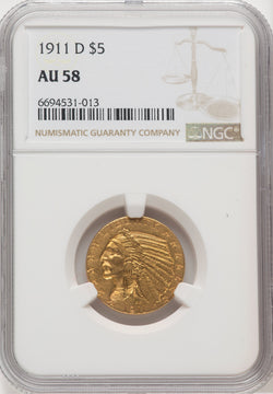 1911-D $5 Indian Half Eagle NGC AU58 (768414012)