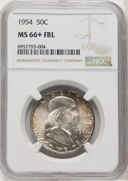 1954 50C FL Franklin Half Dollar NGC MS66+