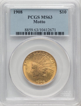 1908 $10 MOTTO Indian Eagle PCGS MS63