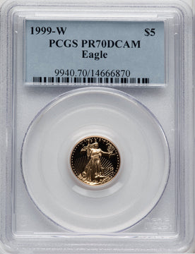 1999-W $5 Tenth-Ounce Gold Eagle Blue Gradient PCGS PR70