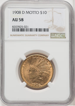 1908-D $10 MOTTO Indian Eagle NGC AU58