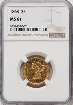1868 $5 Liberty Half Eagle NGC MS61