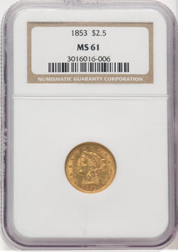 1853 $2.50 Liberty Quarter Eagle NGC MS61 (768671052)