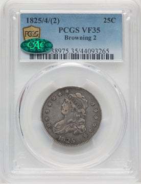 1825/4/2 25C B-2 CAC Bust Quarter PCGS VF35